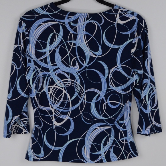 Pantology Blue Pattern Keyhole 3/4 Sleeve Shirt - Picture 3 of 5